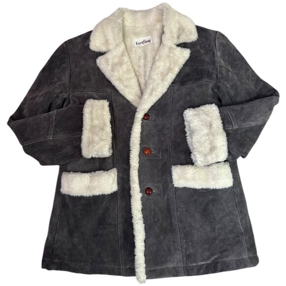 Vintage Sheepskin Shearling Coat in Gray and cream 3 button closing Kentfield XL - Picture 1 of 17